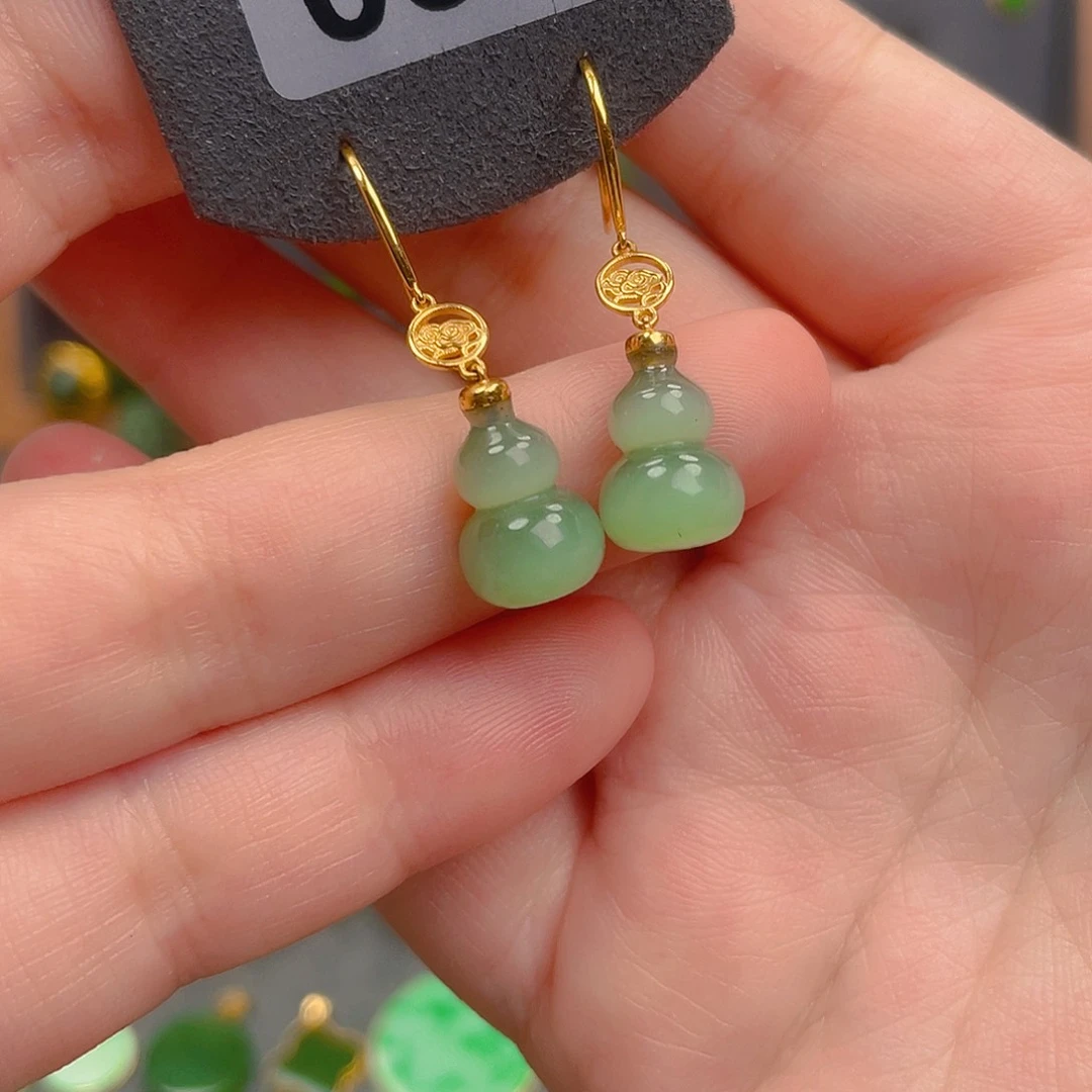 和田玉18K金镶嵌耳饰033