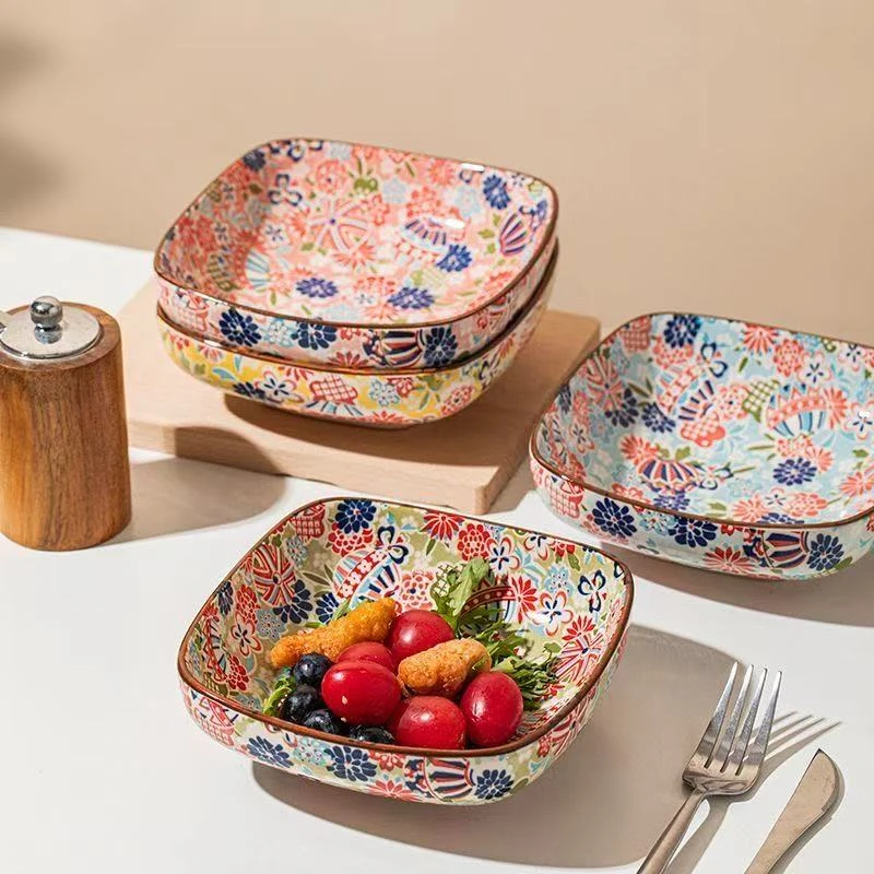 繁花系列6英寸四方盘（四个颜色各一个）（四色） 釉下彩陶瓷餐具