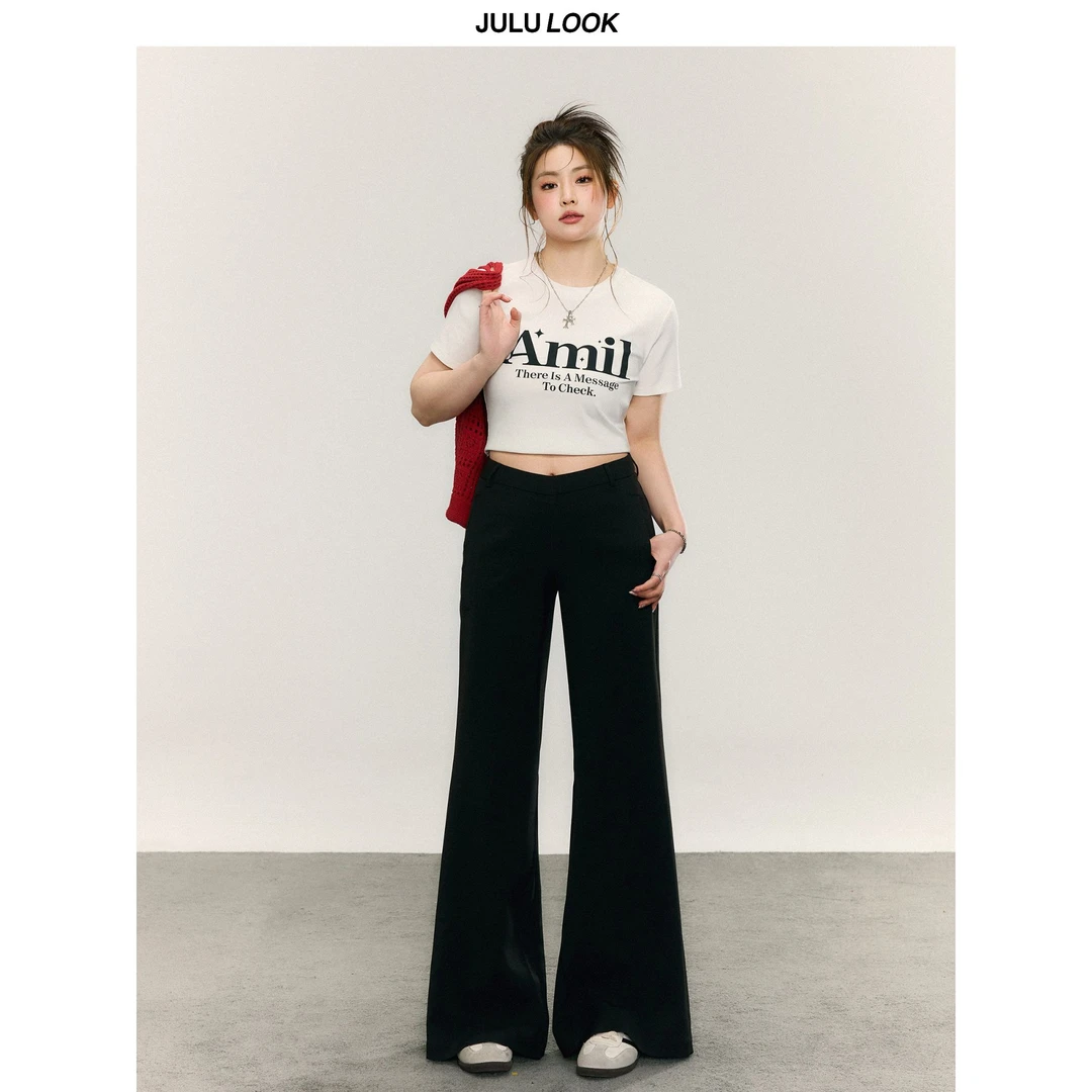 巨鹿工作室“极简气质”微胖mm黑色显瘦V腰设计休闲裤大码拖地裤