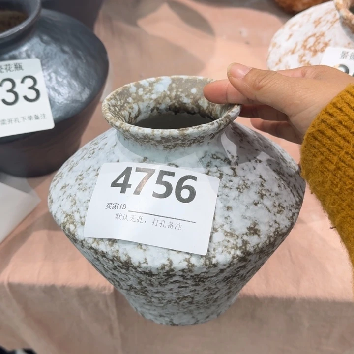 瓷片景德镇高温花器编码4756高17口6默认无孔