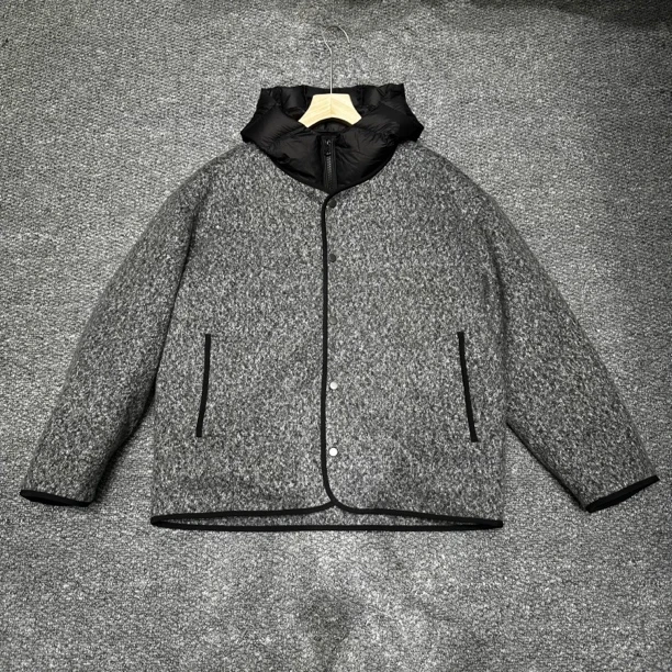 83假两件连帽设计男士高级感可拆卸毛呢白鸭绒冬季保暖外套潮