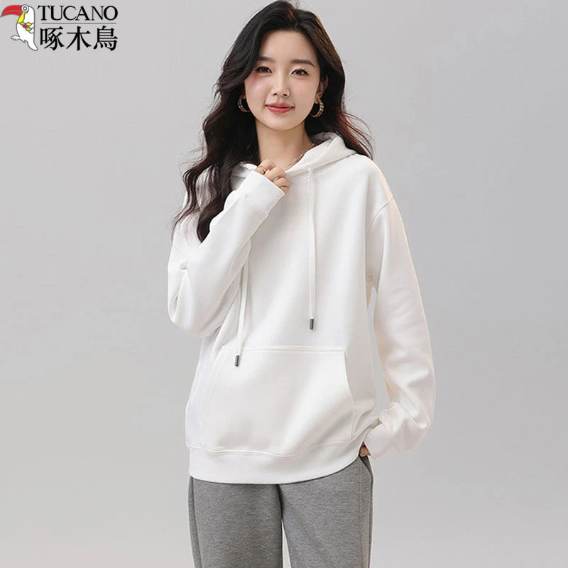啄木鸟连帽套头卫衣女款秋冬新款百搭韩版休闲风保暖宽松长袖上衣