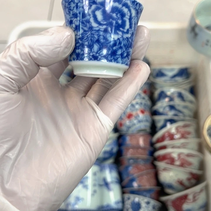 瓷片白青花文化马蹄客杯我品