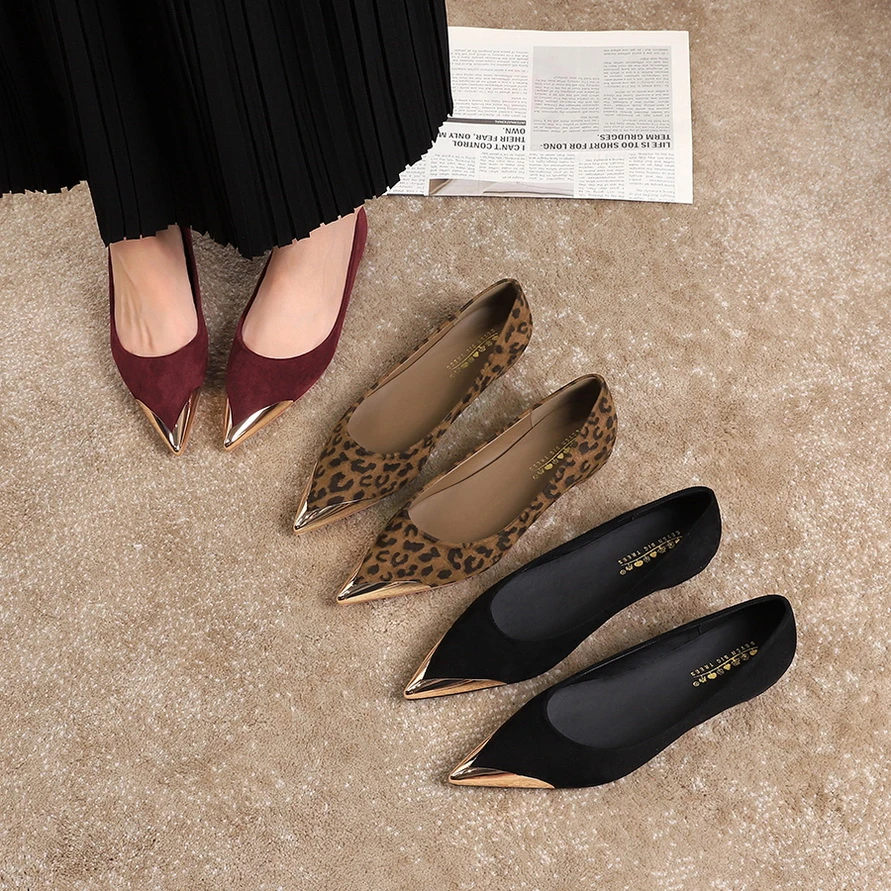 欧美时尚金属尖头浅口单鞋女气质舒适一脚蹬内增高女鞋