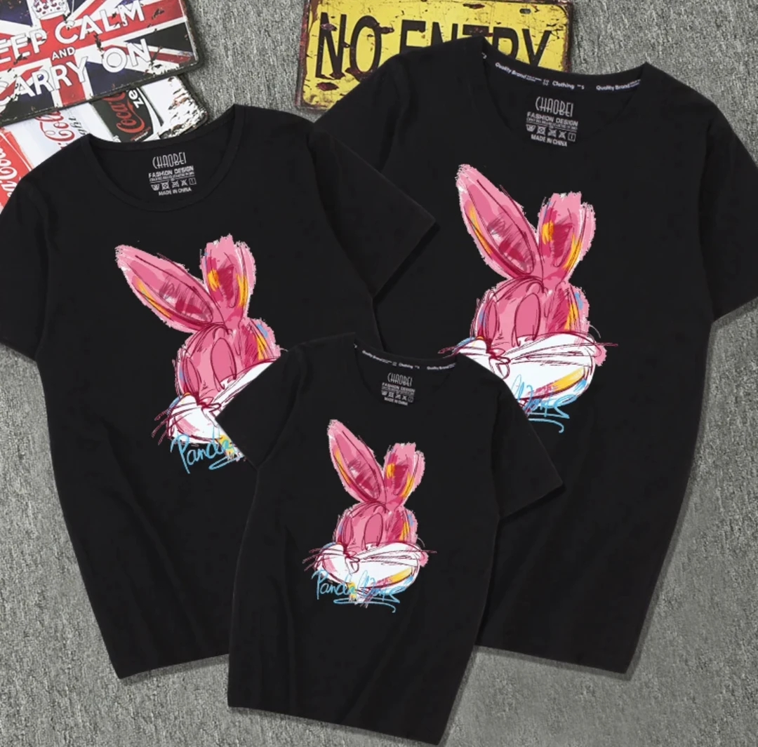 艾俊萱童装2025年夏季新款家庭亲子装纯棉短袖T恤JZT