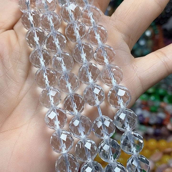 玛瑙/玉髓未镶嵌珠宝半成品天然白水晶切面卡10mm