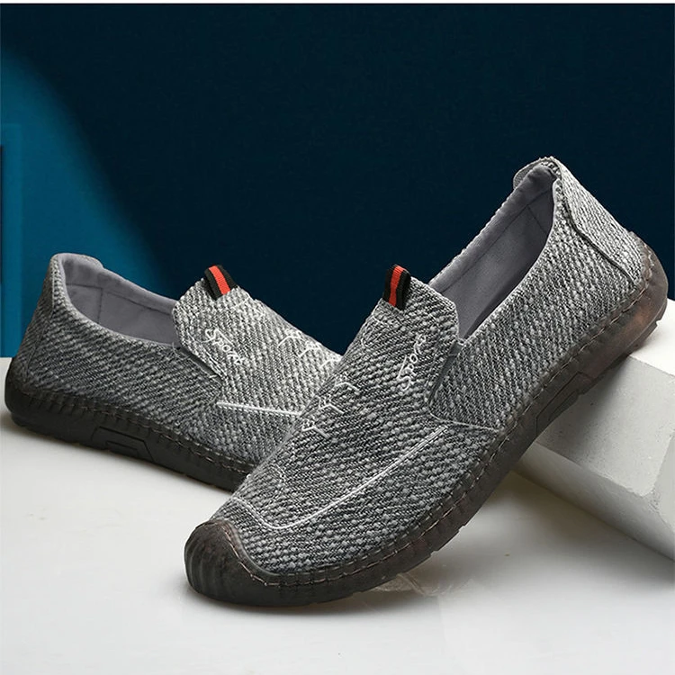 新款透气软底布鞋男新款百搭镂空鞋一脚蹬软底手工缝制鞋