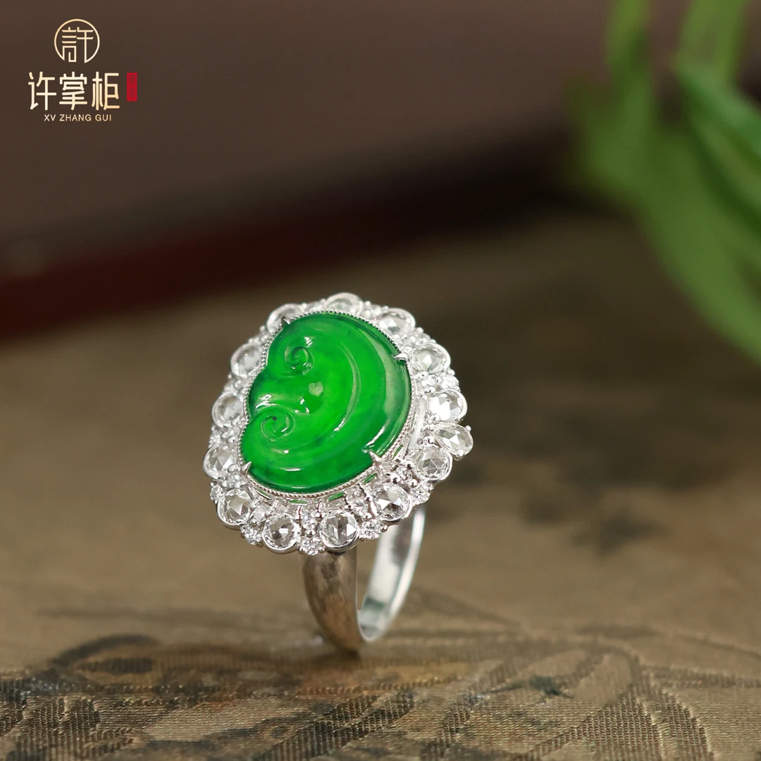 YGY｜翠意臻祥 18K金翡翠如意戒指天然缅甸翡翠A货配饰原创设计
