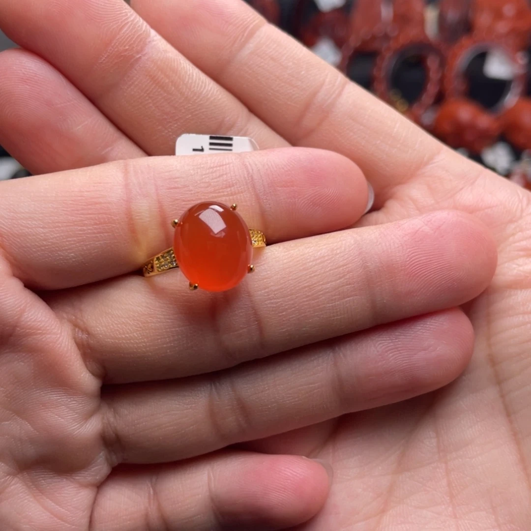 【闪购商品】银S925镶嵌冰红戒指原矿南红玛瑙