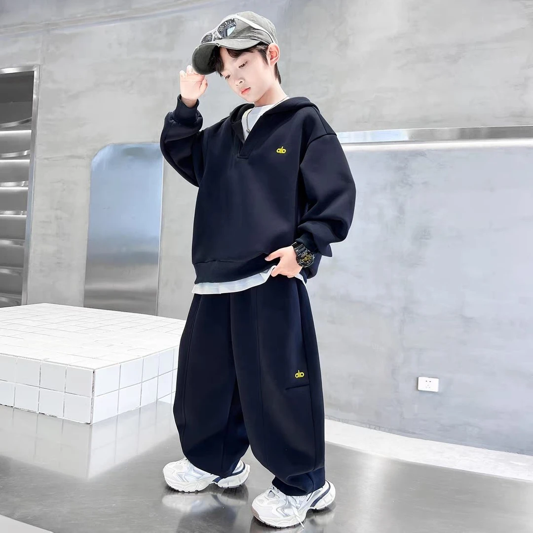 男童春秋套装加厚2025新款秋冬季款卫衣儿童男孩帅气青少年两件套