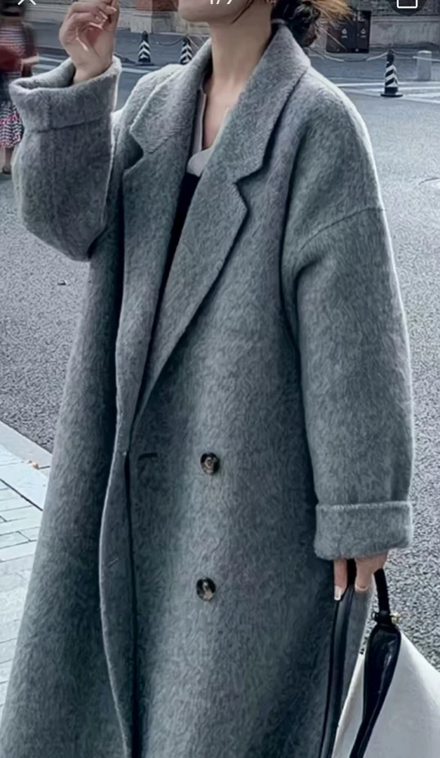 赫本风加厚秋季中长款卷袖长款冬季毛呢外套外套韩版秋冬呢子气质
