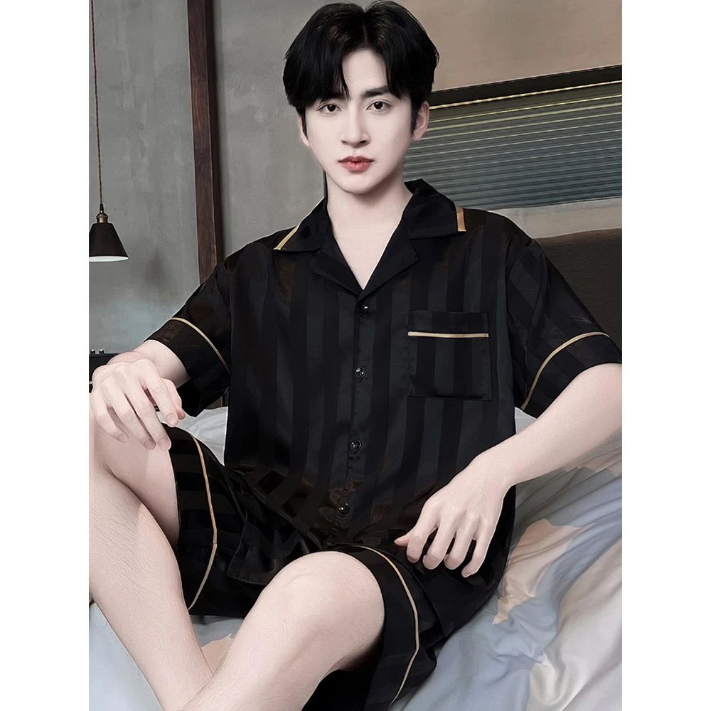 睡衣男夏季冰丝薄款2025新款男士短袖短裤夏天真丝绸家居服套装