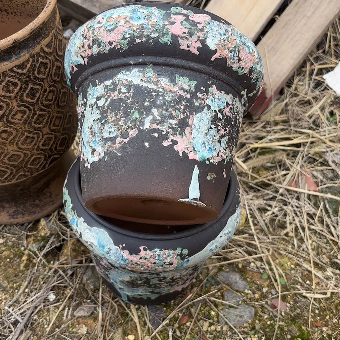 紫砂花盆口径18高度18两个冰激凌花盆