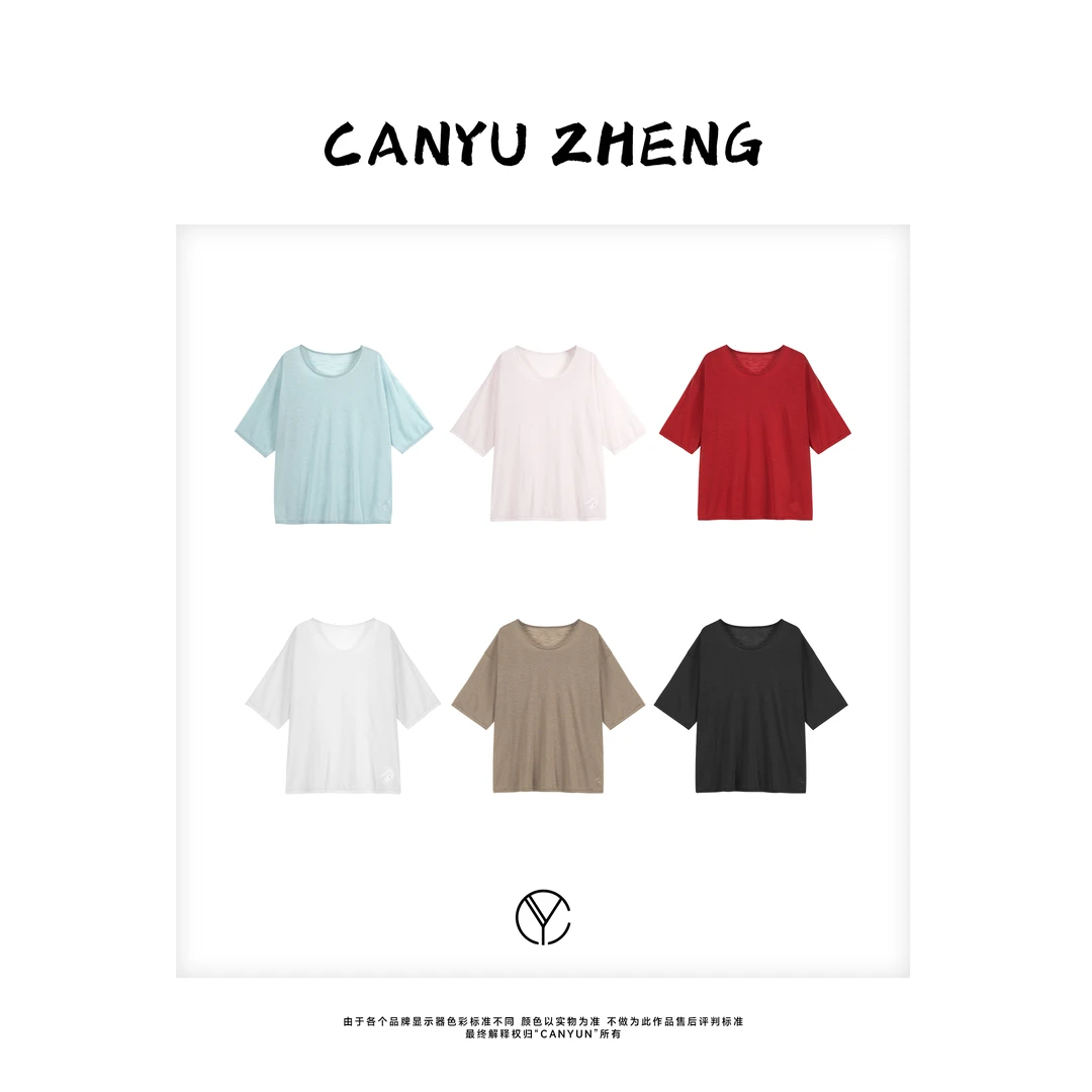 CANYU夏季新款 天丝+亚麻 卷边圆领半袖懒人针织上衣