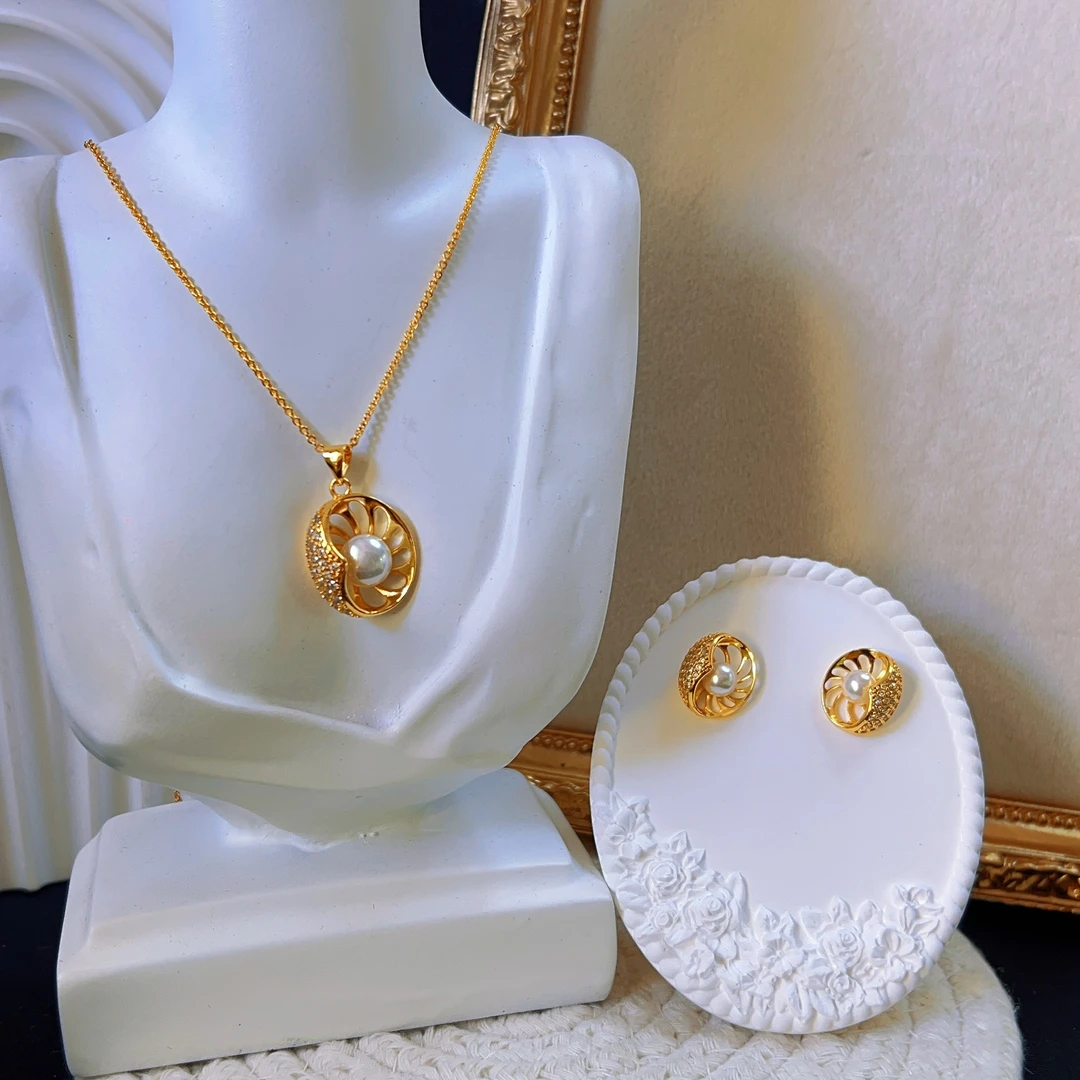 铜合金仿珍珠项链 哈尼西牧时尚百搭两件套#0008645