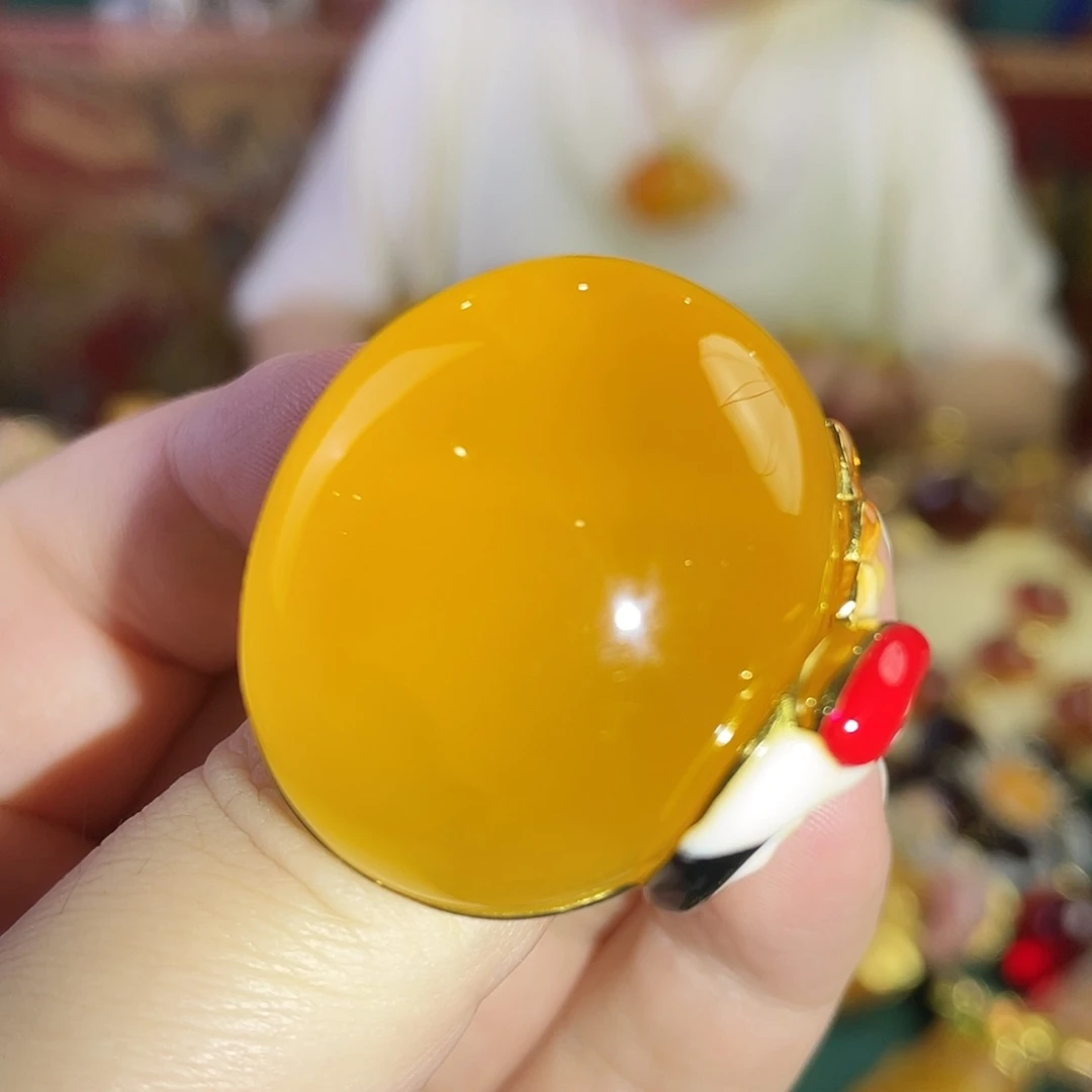 蜜蜡银S925镀金镶嵌戒指