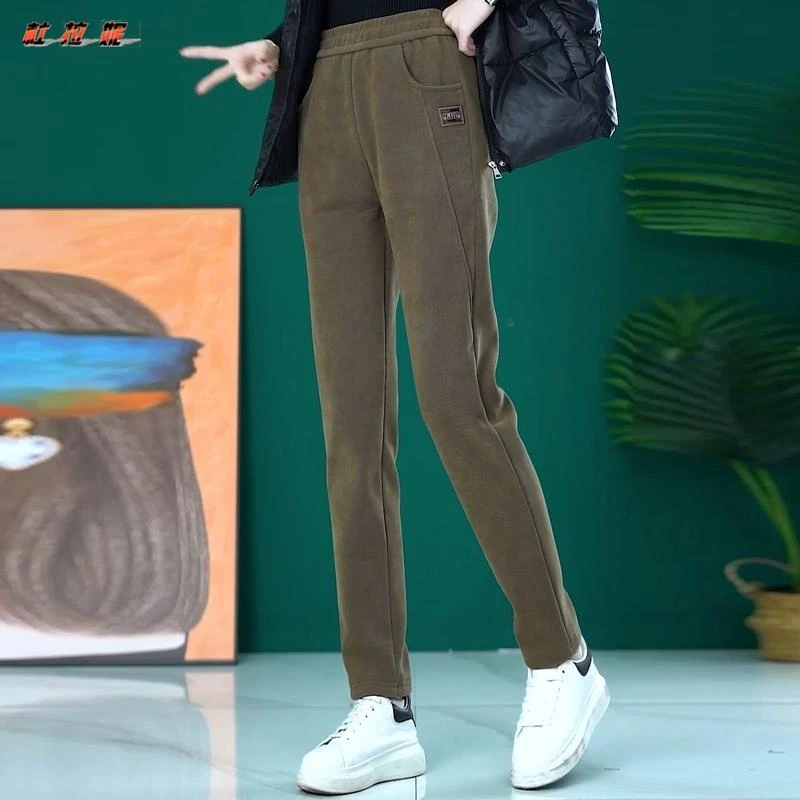 杜拉妮哈伦裤女士秋冬2025新款休闲裤加绒加厚时尚长裤宽松小脚裤