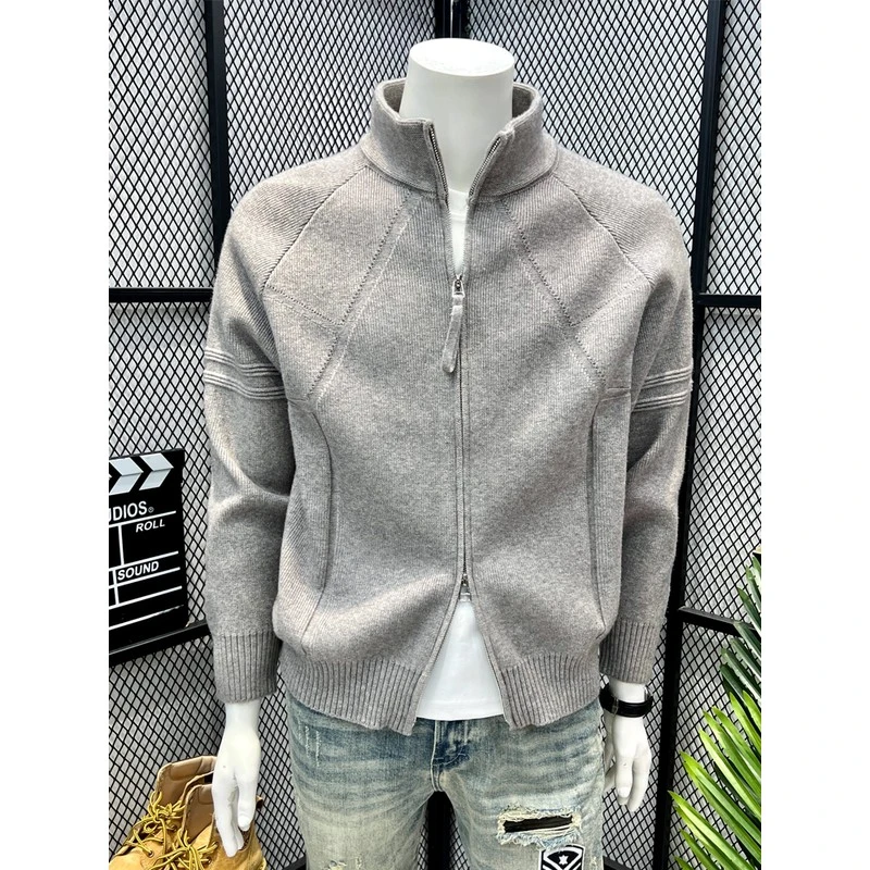 DeweLvum新款针织开衫立领拉链毛衣男加厚宽松提花潮流时尚上衣男
