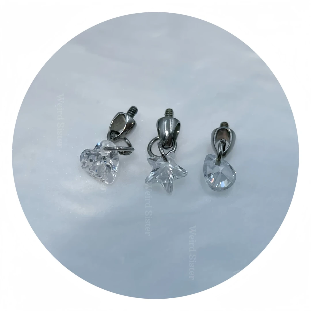 合金耳饰 钛合金锆石吊坠耳钉耳骨钉rook爱心水滴耳坠内螺纹养耳