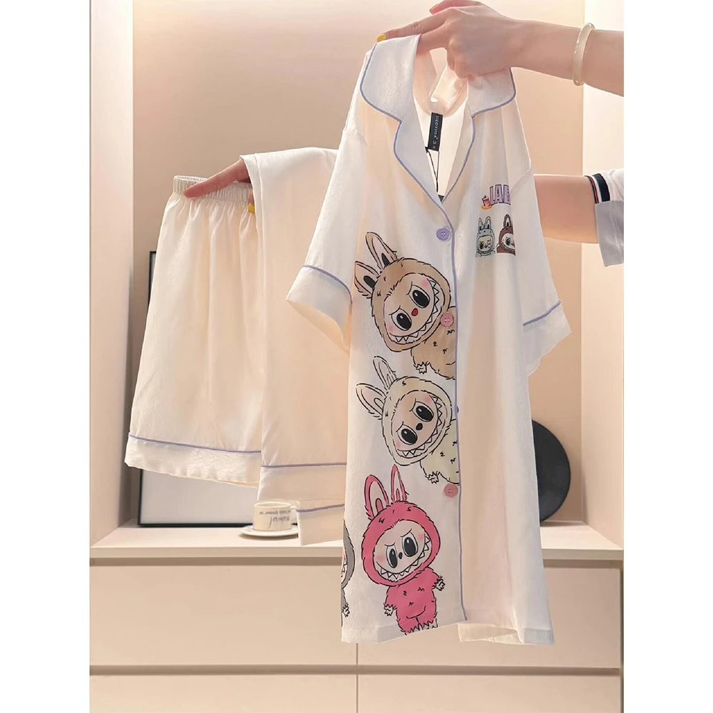 【甜美风】趣味可爱卡通印花短袖睡衣女夏季休闲短裤套装家居服夏