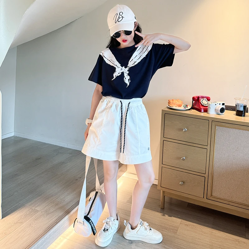 女童短裤套装夏装2025新款儿童洋气短袖t恤女大童夏季网红两件套