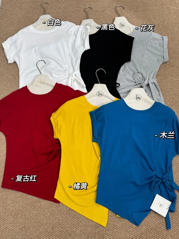 系带不规则短袖t