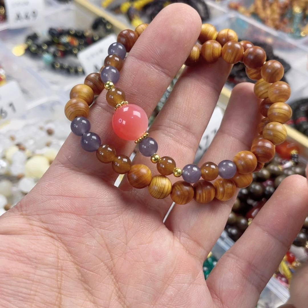 檀香紫檀（小叶紫檀）手串银S925镀金镶嵌