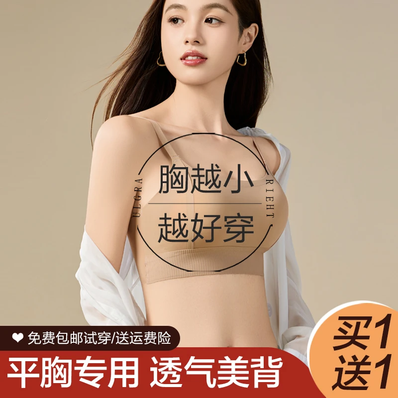 平胸专用细肩带粉底液内衣女2025新款美背无痕小胸显大聚拢文胸罩