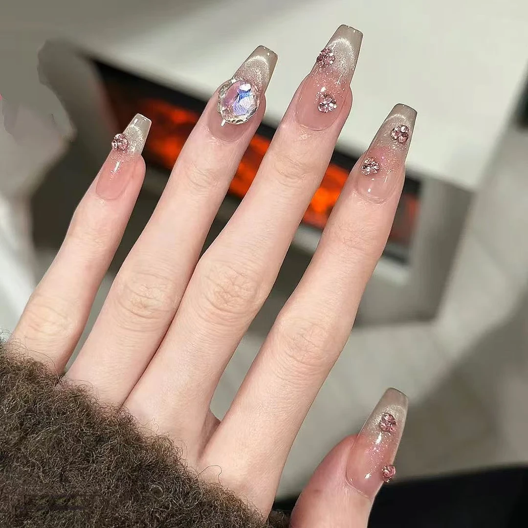 顶楼千金纯手工光疗美甲贴果冻贴片指甲穿戴甲简约梯形重复