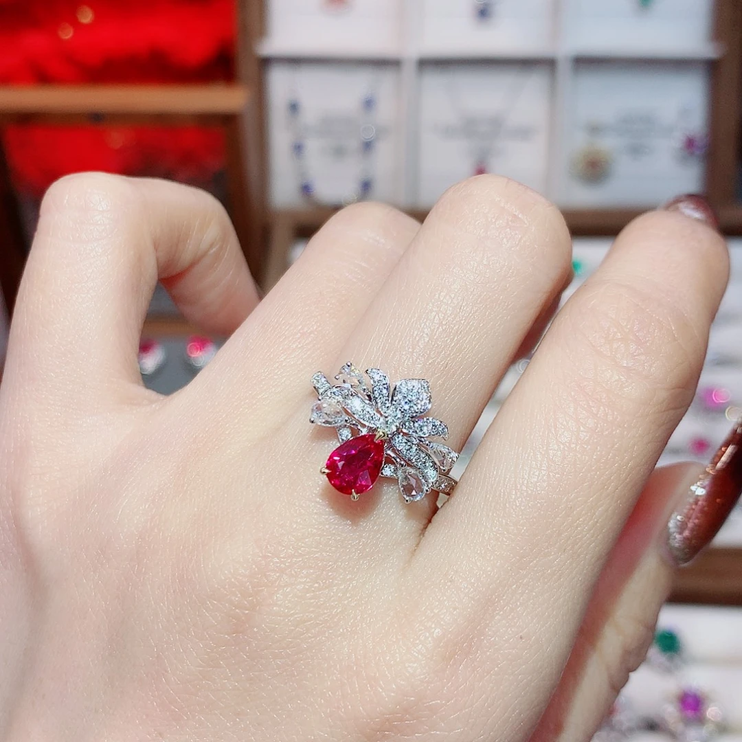 戒指红宝石18K金镶嵌1.03ct/天然宝石/七天无理由