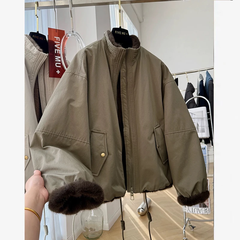 2025冬冬季高级立领工装毛毛加绒内里派克服夹克短外套25888