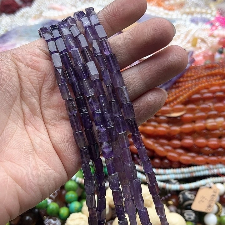 玛瑙/玉髓珠宝半成品未镶嵌一条4/8mm左右紫晶管珠