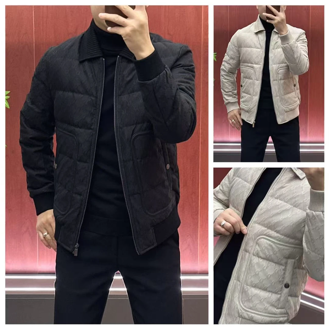 8673｜羽绒服｜男士冬季针织领可拆卸｜立体提花羽绒服夹克外套｜杰