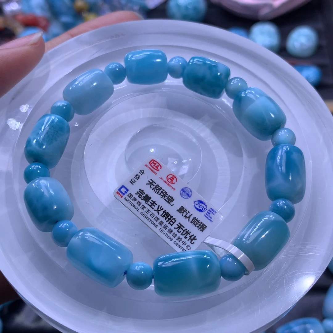 针钠钙石（海纹石）未镶嵌手链桶珠手串色差略异