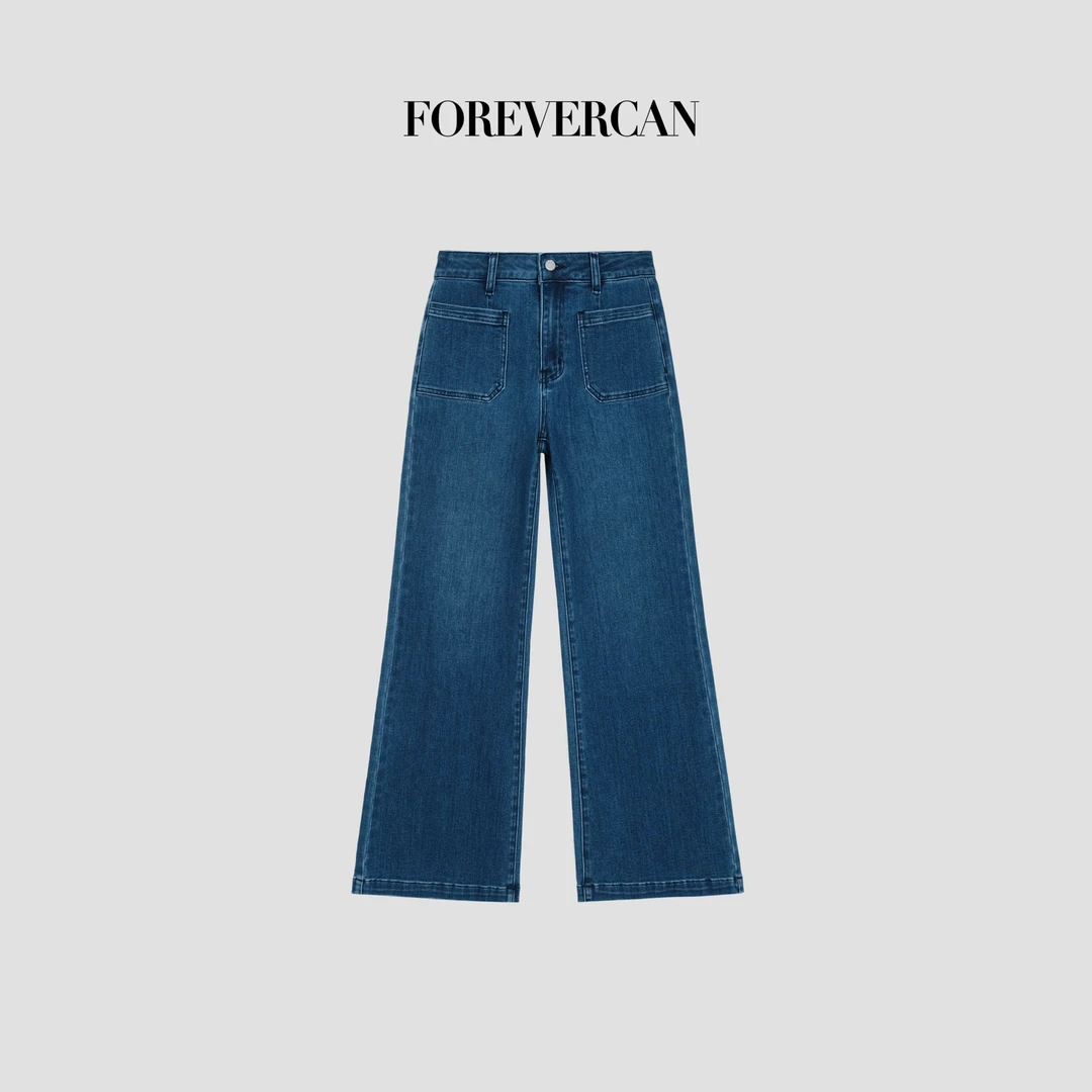 FOREVERCAN“比例放大镜”做旧复古洗水百搭微喇叭牛仔裤SP19343