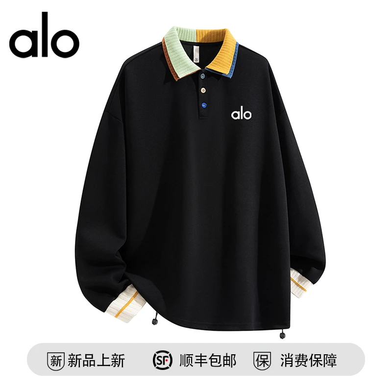 【官方奥特莱斯】秋季美式翻领撞色假两件卫衣男女款复古百搭上衣