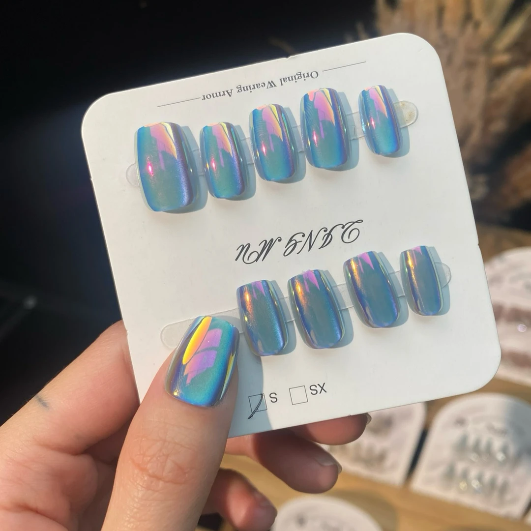 Get Fine-穿戴甲蓝色极光猫眼手工轻奢高级美甲甲片 甲贴片01