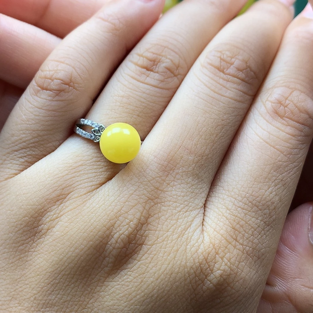 蜜蜡银S925镶嵌戒指戒指