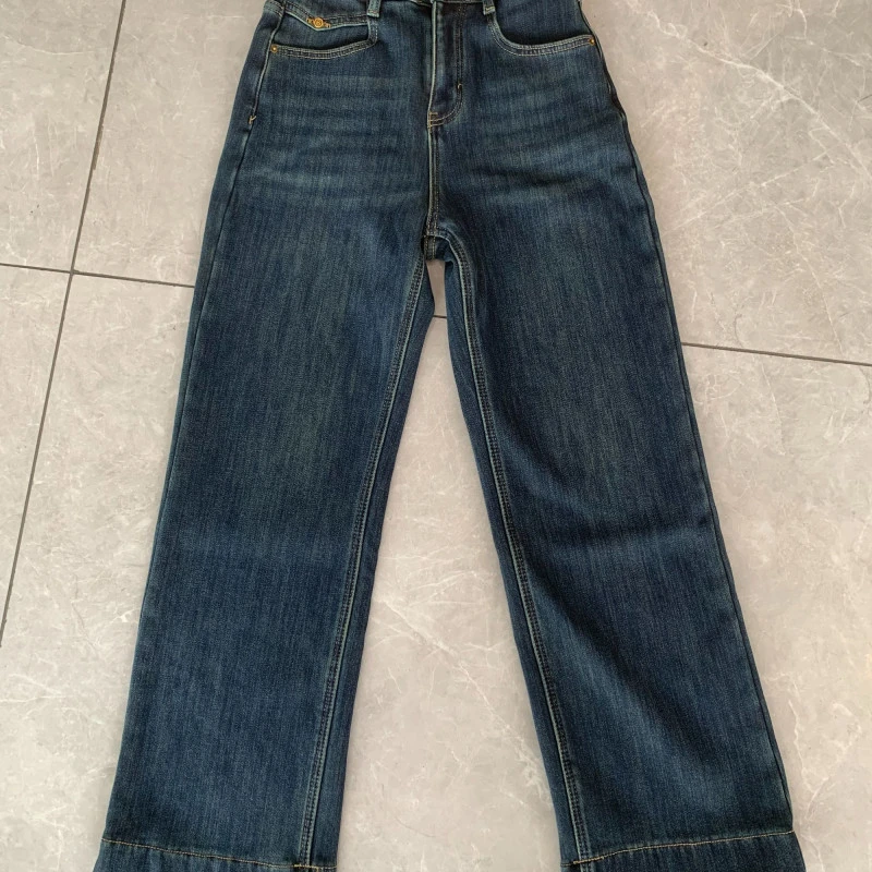 【 雨•美 推荐 】F12蓝色加绒休闲宽边直筒裤