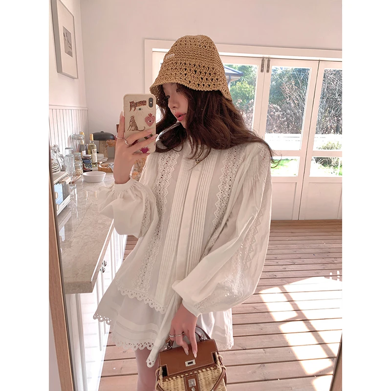 Is*ab*1法式度假感 重工刺绣 长袖/白裙套装