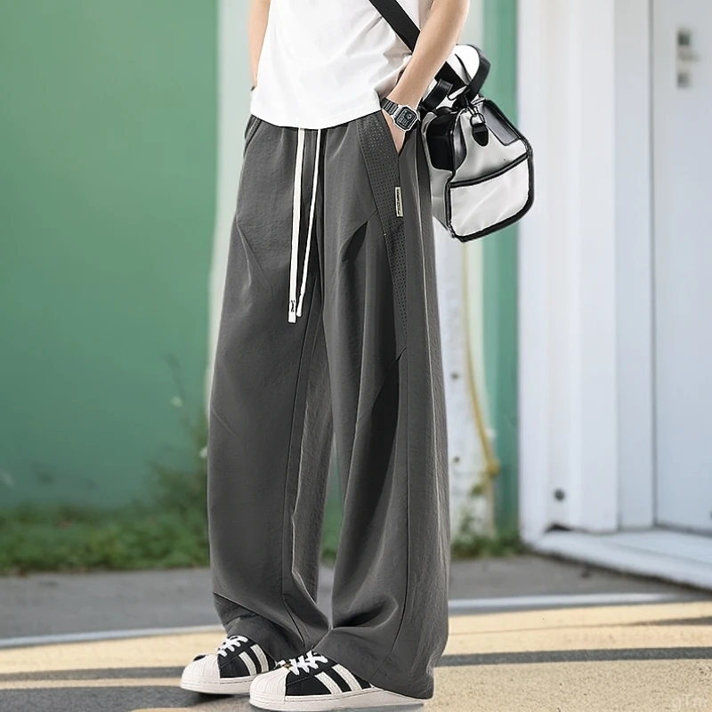 玛斯柏冰丝裤子男士弯刀裤夏季美式潮牌薄款透气垂感直筒休闲长裤