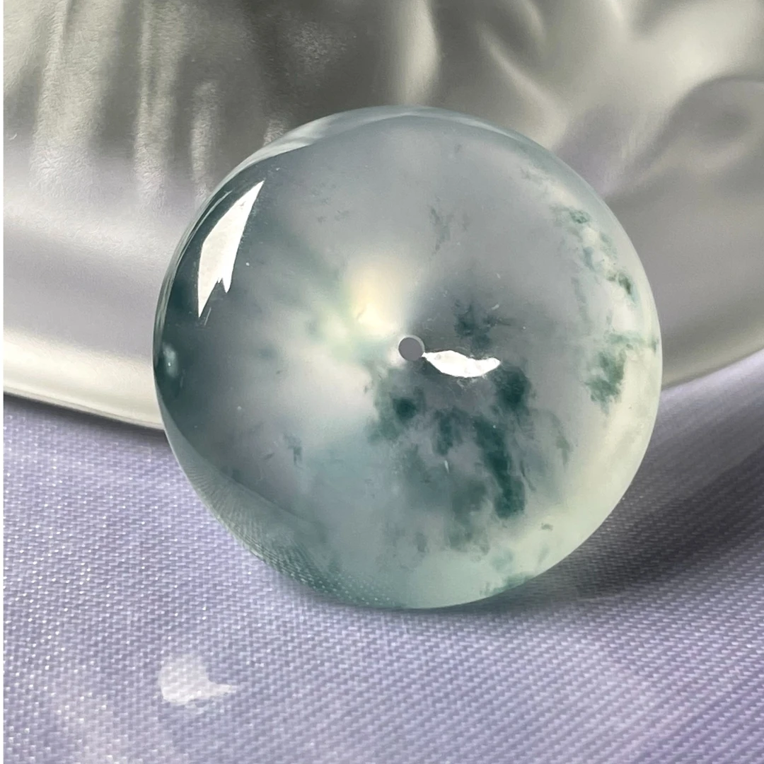 天然a货缅甸翡翠玻璃种蓝花平安扣吊坠