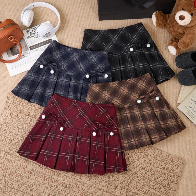 格纹高腰休闲a字半身裙子女2025年春秋装新款百褶裙半身裙短裙