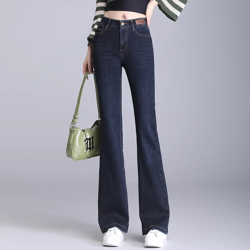 哥弟阿玛施正品微喇牛仔裤女装薄款新款秋季高腰小个子丹宁喇叭裤