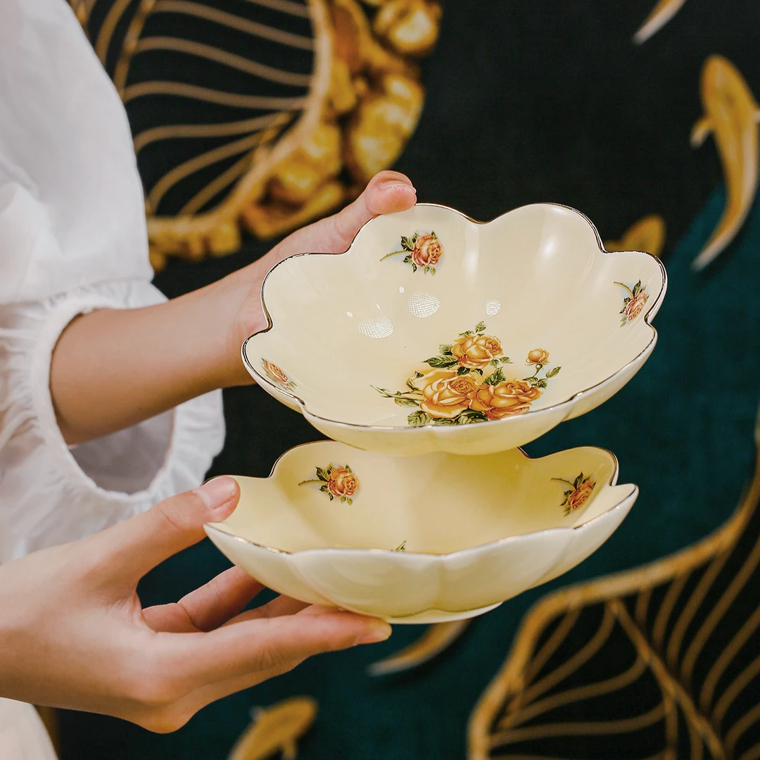 M35精致花边盘2个陶瓷干果盘家用欧式碗餐盘耐热碟子6英寸两个装