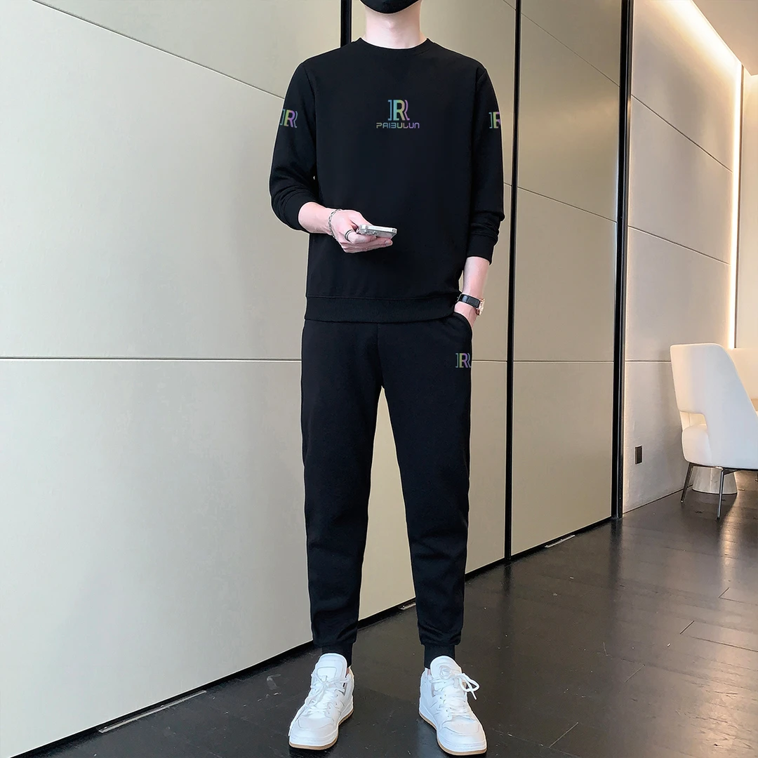 休闲套装男2025年春秋季新款加绒加厚男士时尚简约卫衣潮牌运动服