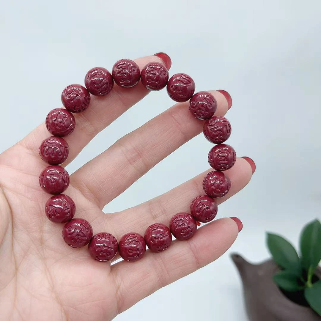 含辰砂工艺品【玉美人曌璞阁】朱砂六字真言手串10（多样性发一）