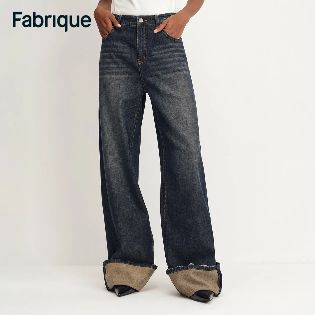 Fabrique Paz【主角丹宁】早秋新品做旧黄染灰黑阔腿宽松显瘦牛仔裤