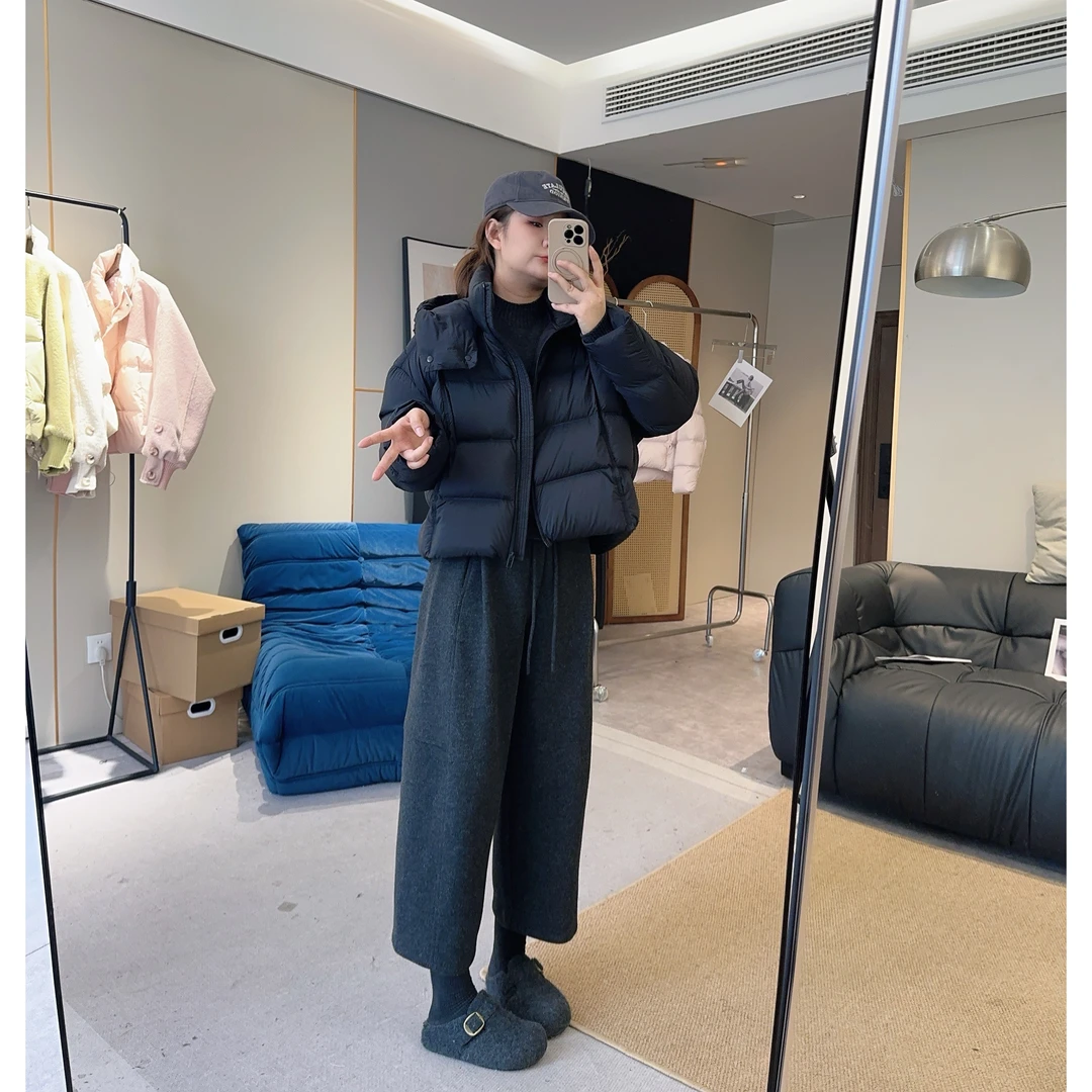 【欧加粒粒】黑灰色抽绳松紧腰羊毛呢休闲裤加绒冬时尚宽松 F9816