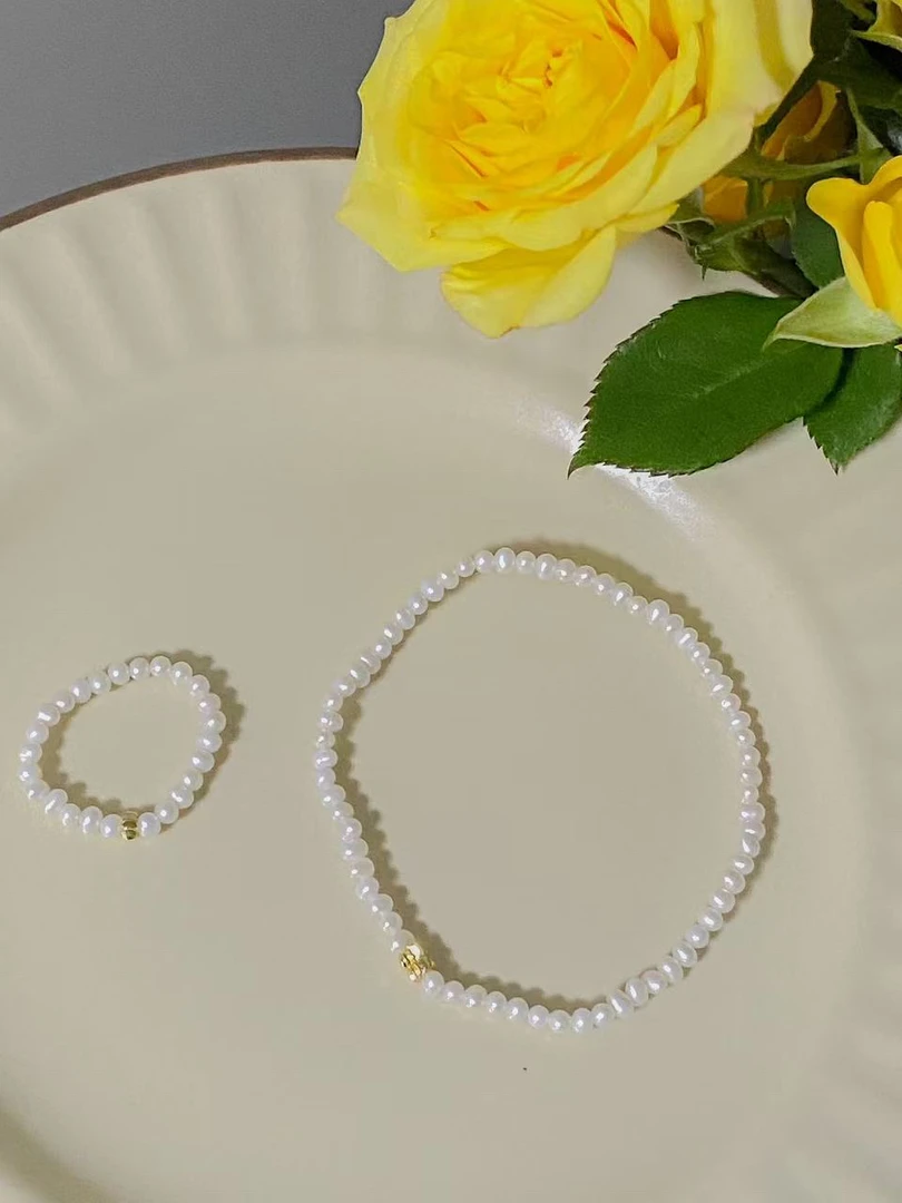 合成金属仿珍珠手链 珍心套组气质白色百搭